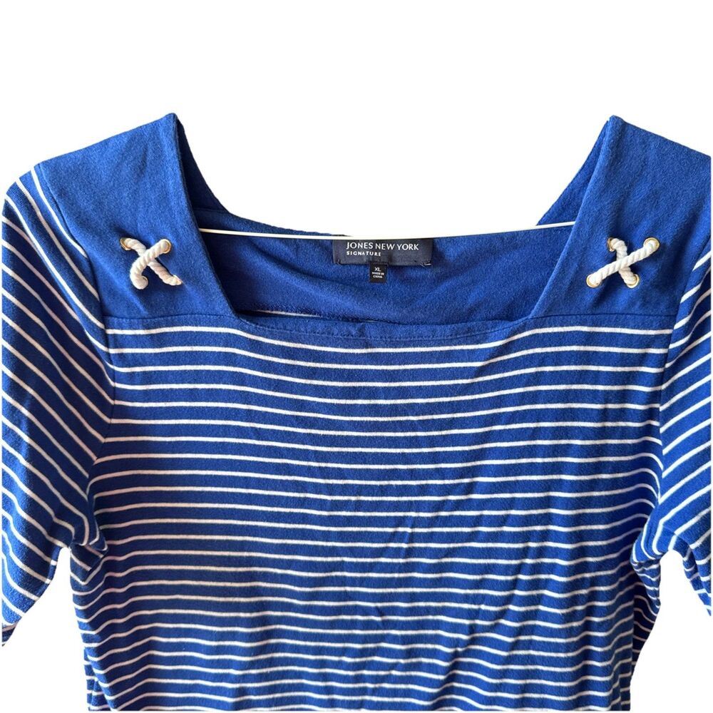 Jones New York Women's Short Sleeve Blue & White Striped Top XL - Picture 2 of 8